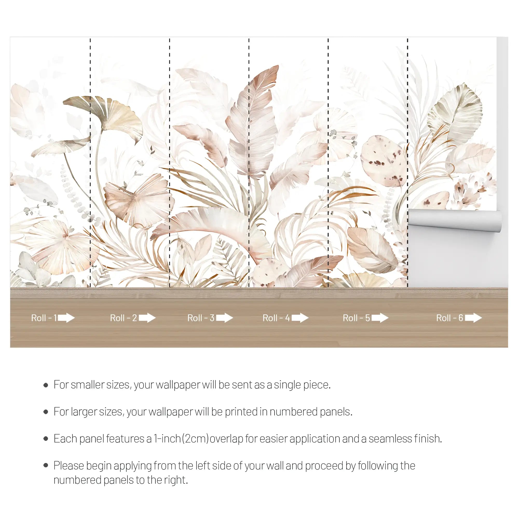 3202 / Tropical Plant & Floral Mural, Watercolor Peel and Stick Wallpaper for Modern Home Decor - Artevella