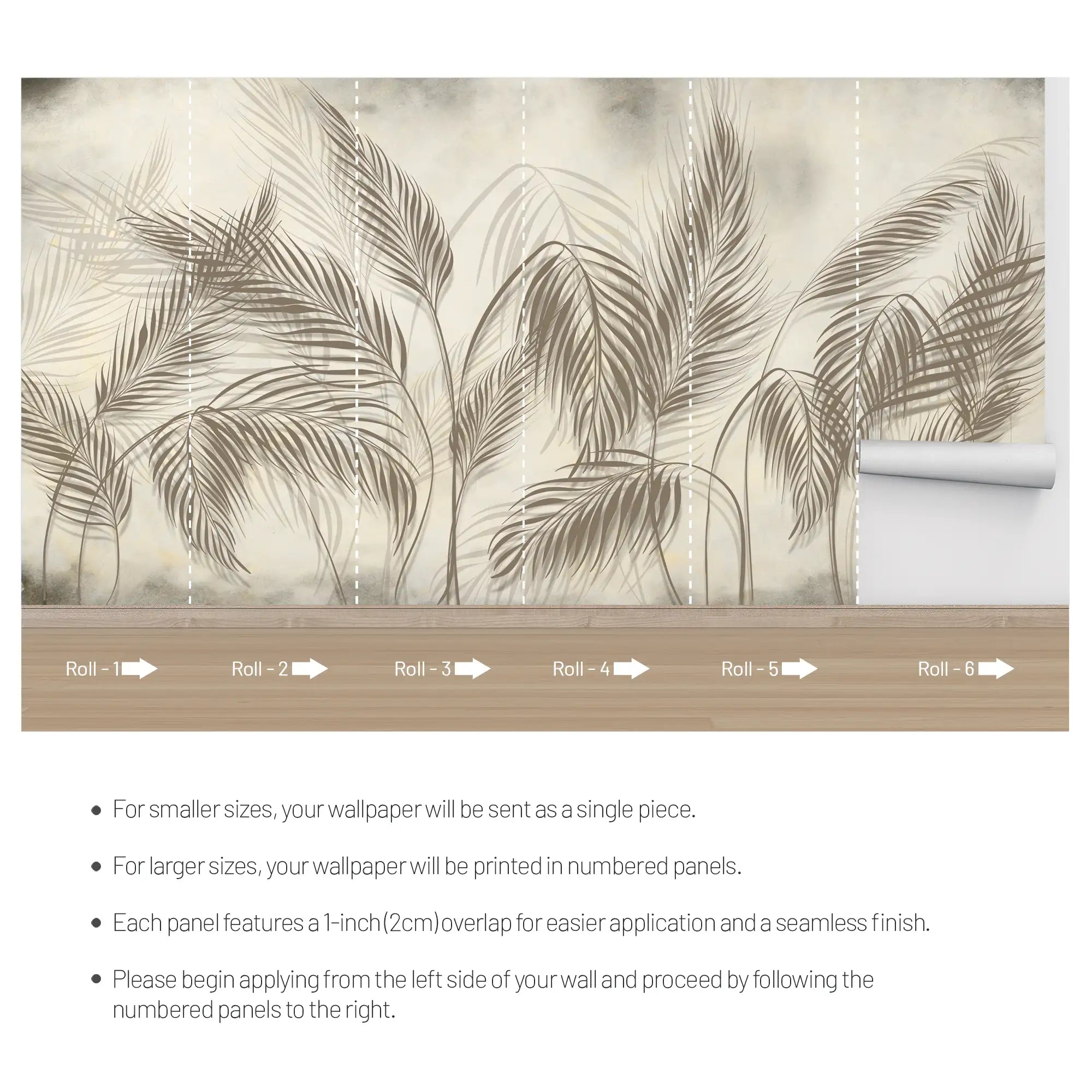 3203 / Panorama Palm Design, Wallpaper for Bedroom, Boho Wallpaper Stick and Peel, Nature Inspired, Wall Murals Peel and Stick, Tropical Accent - Artevella