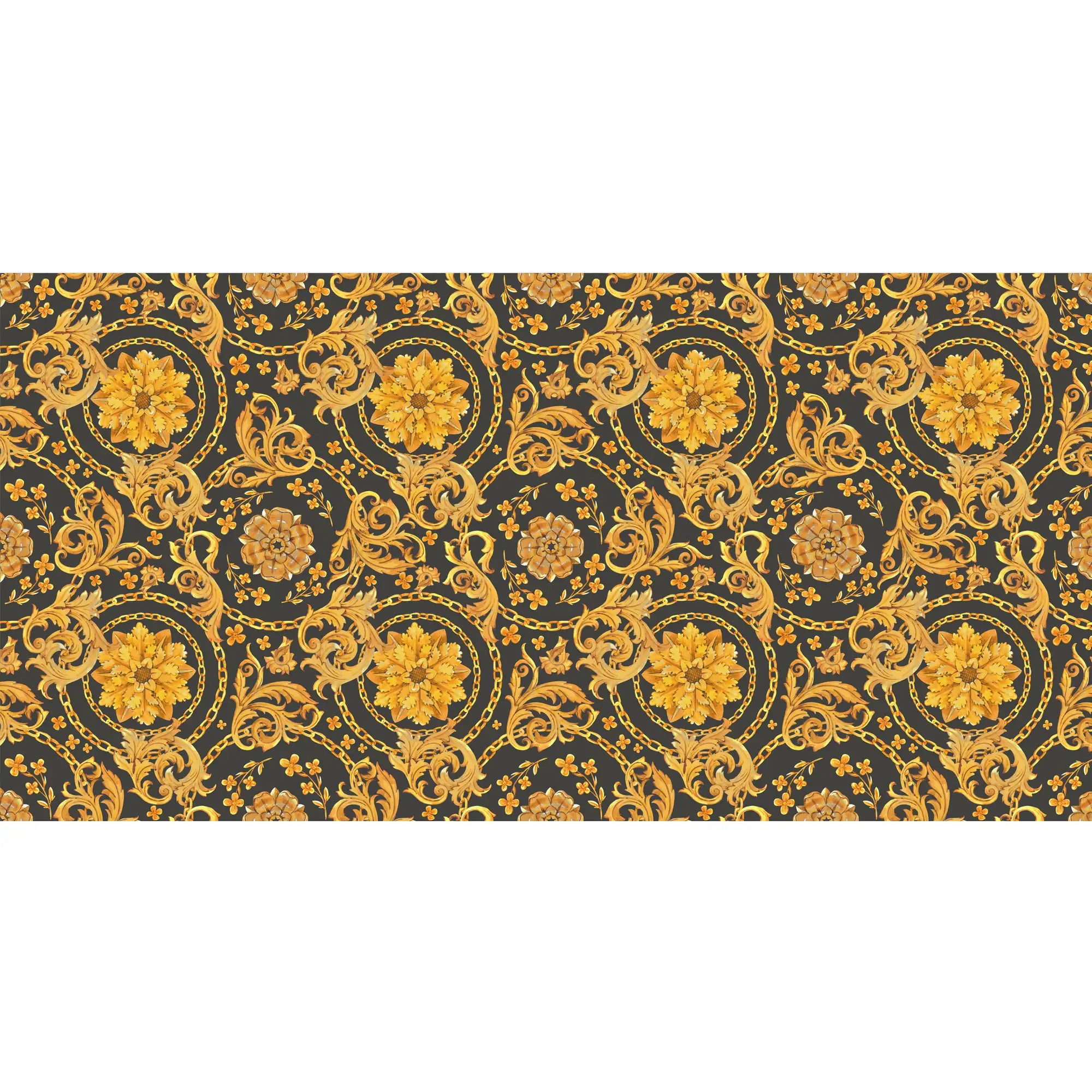 3204 / Peelable Stickable Baroque Wallpaper - Elegant Gold Black Design, Floral Pattern for Accent Wall Mural - Artevella