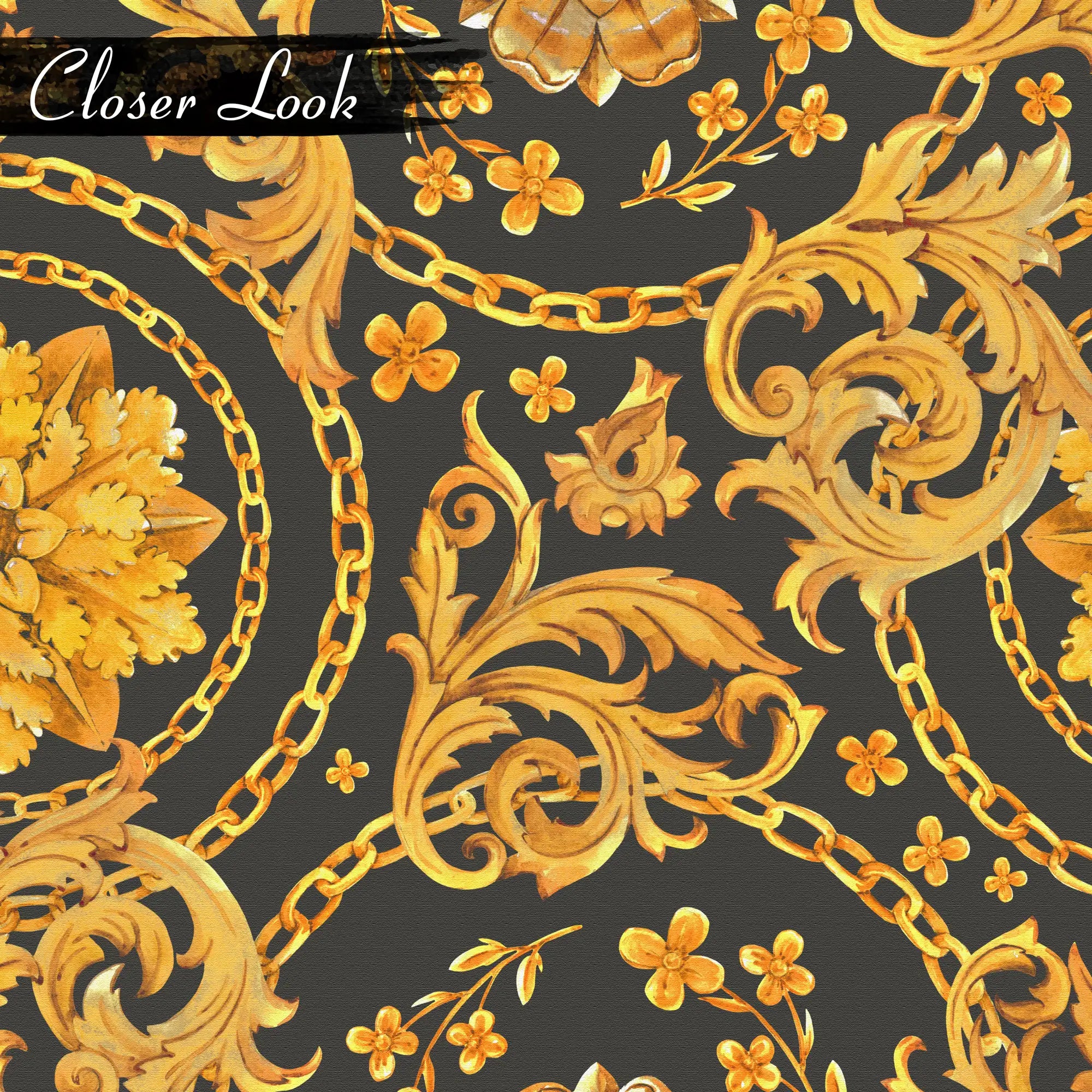 3204 / Peelable Stickable Baroque Wallpaper - Elegant Gold Black Design, Floral Pattern for Accent Wall Mural - Artevella