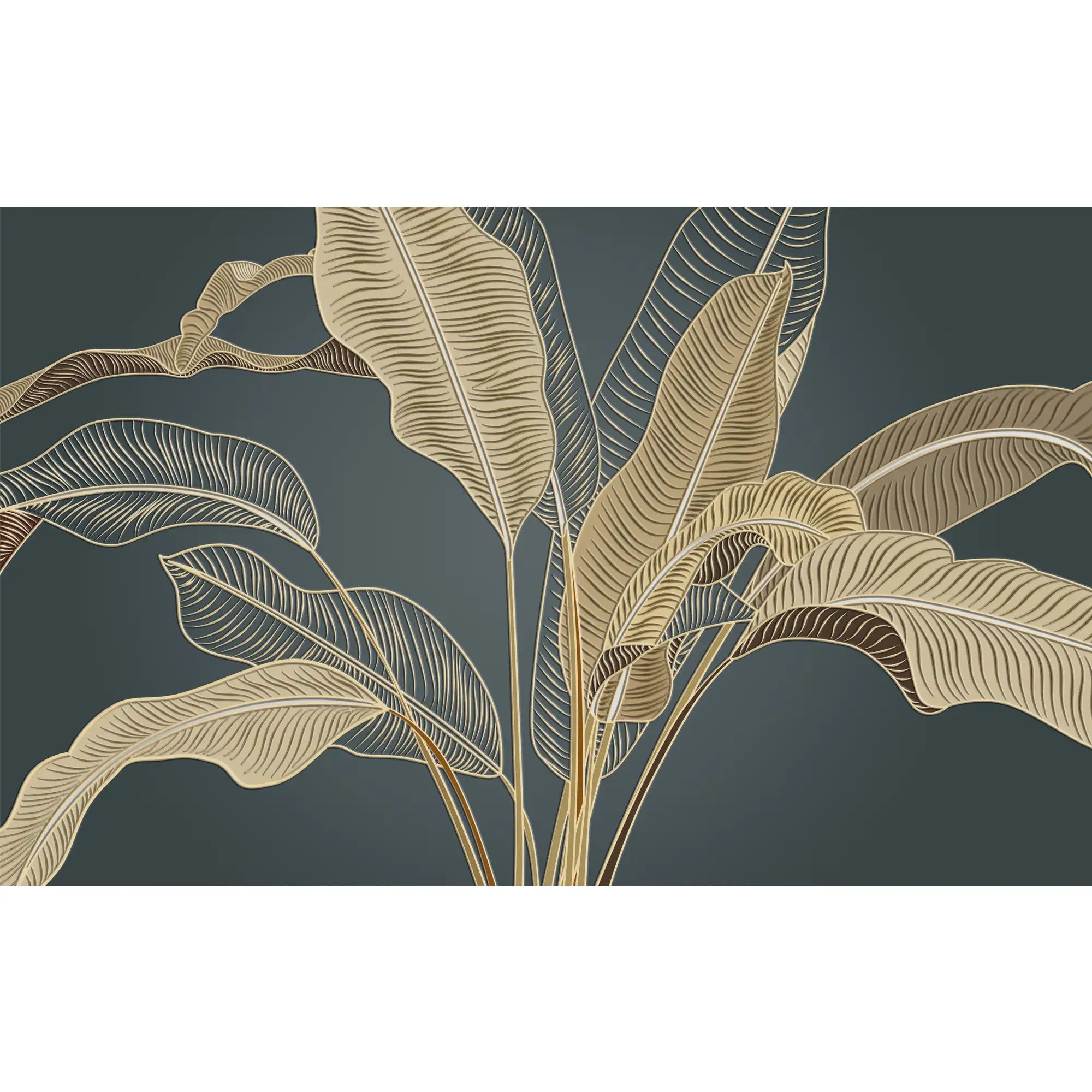 3205 / Contemporary Gold Black Leaf Wallpaper - Tropical Nature Inspired Peel Stick Wall Decor Mural - Artevella