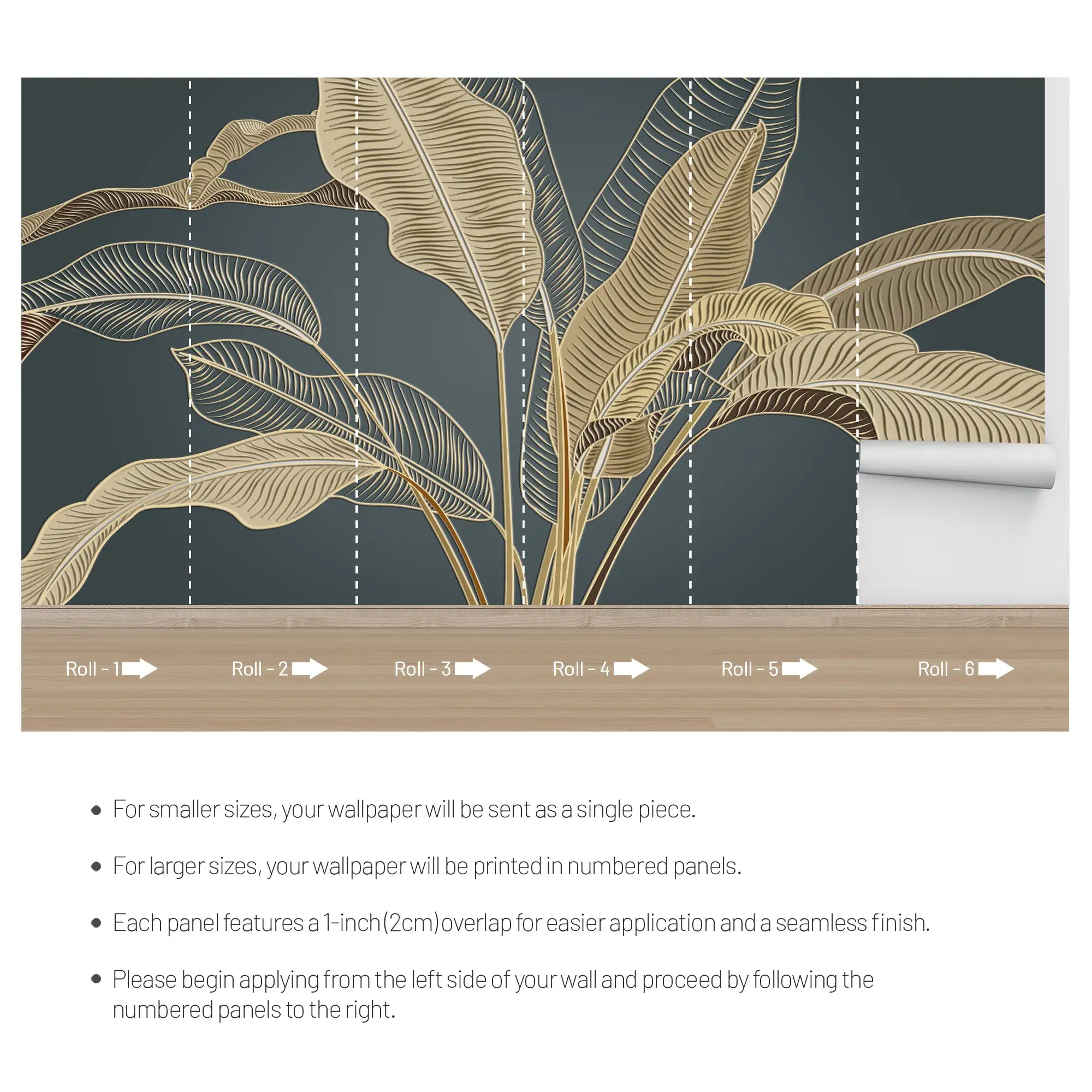 3205 / Contemporary Gold Black Leaf Wallpaper - Tropical Nature Inspired Peel Stick Wall Decor Mural - Artevella