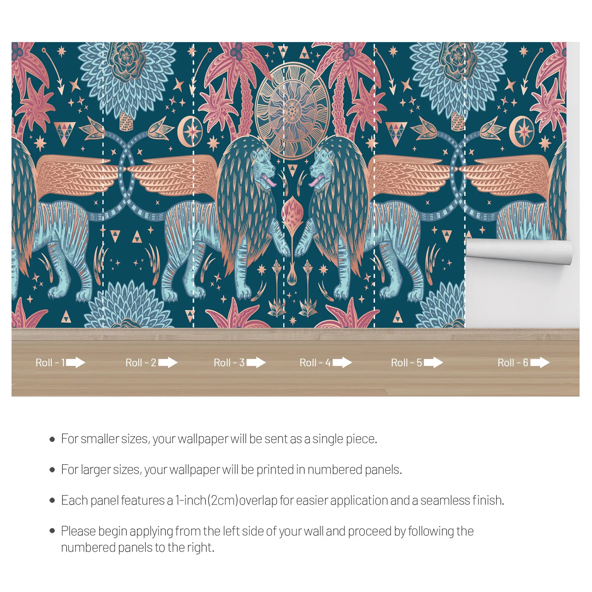 3206 / Modern Wallpaper with Cosmic Symbolism | Blue Lions, Pink Unicorns, and Nature Fantastic Mystical Room Experience - Artevella