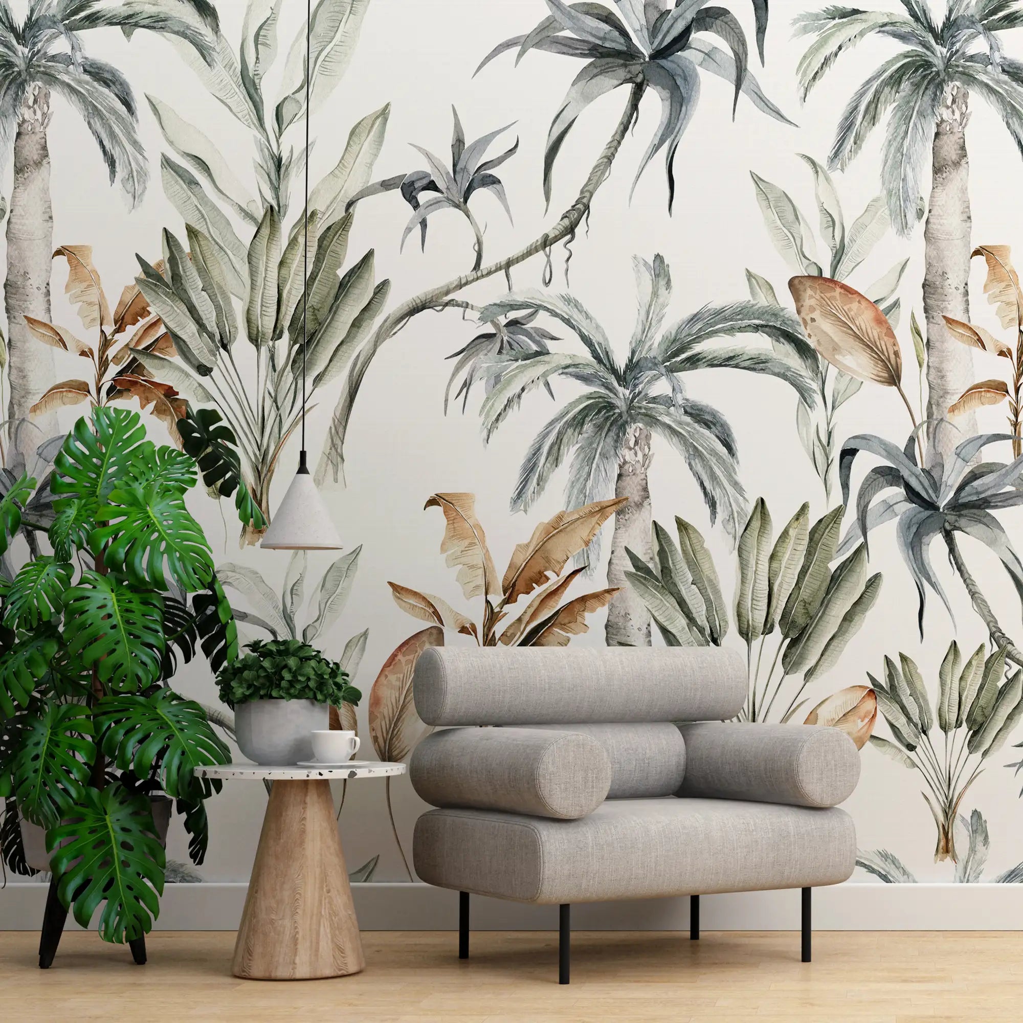 3210 / Tropical Plants and Palm Trees Wall Mural | Peel and Stick Wallpaper | Boho Jungle Room Decor | Easy Install Adhesive Design - Artevella