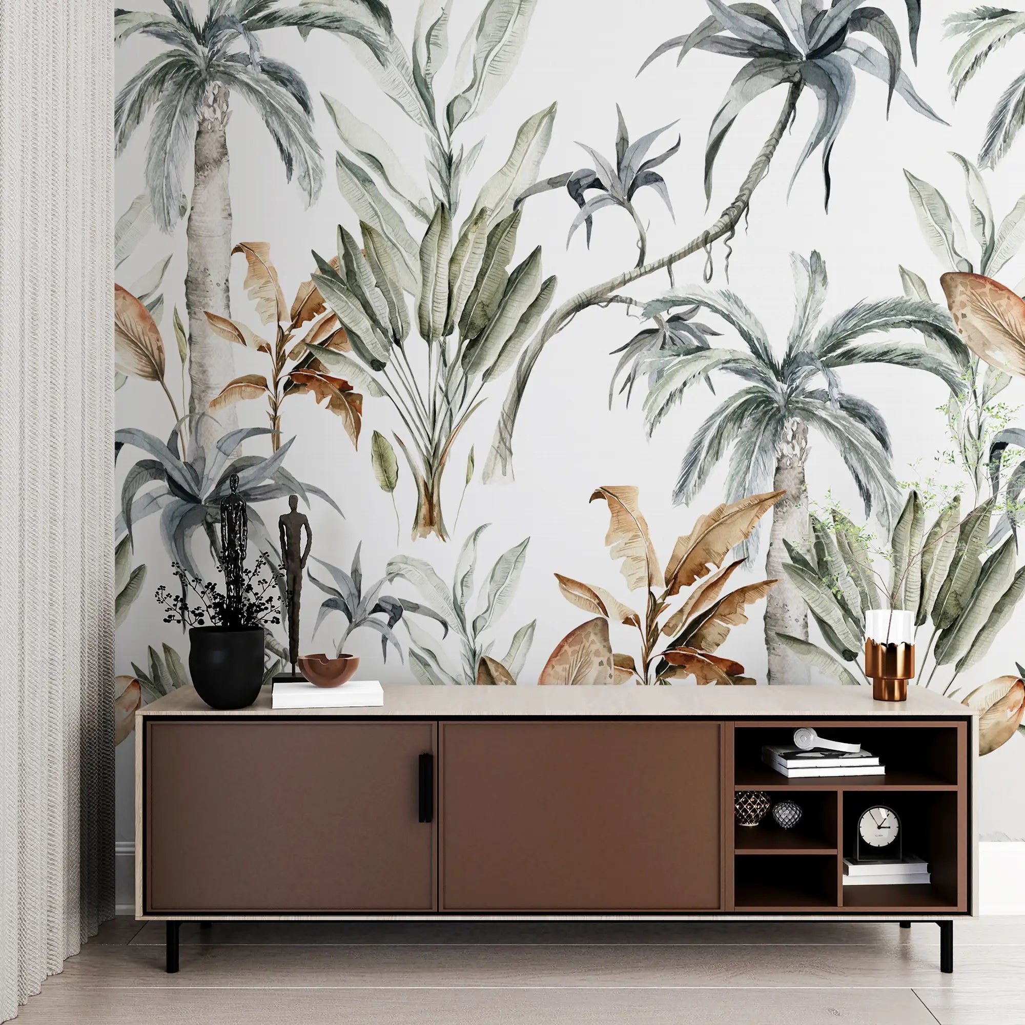 3210 / Tropical Plants and Palm Trees Wall Mural | Peel and Stick Wallpaper | Boho Jungle Room Decor | Easy Install Adhesive Design - Artevella