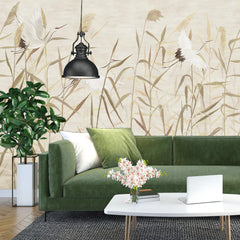 3211 / Modern Asian Art Removable Wallpaper | Nature Scene with Birds & Grass | Easy to Apply Wall Mural for Home - Artevella