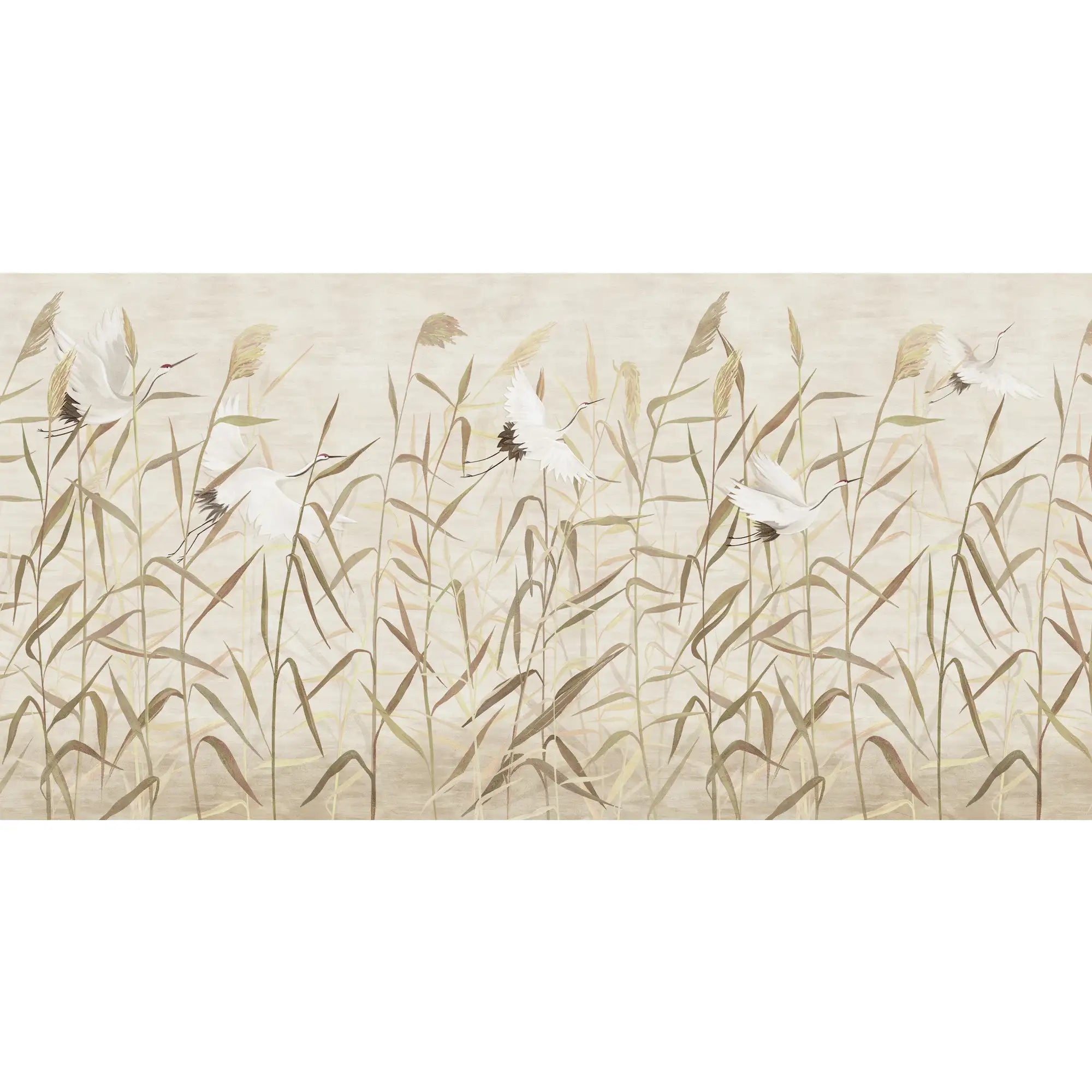 3211 / Modern Asian Art Removable Wallpaper | Nature Scene with Birds & Grass | Easy to Apply Wall Mural for Home - Artevella