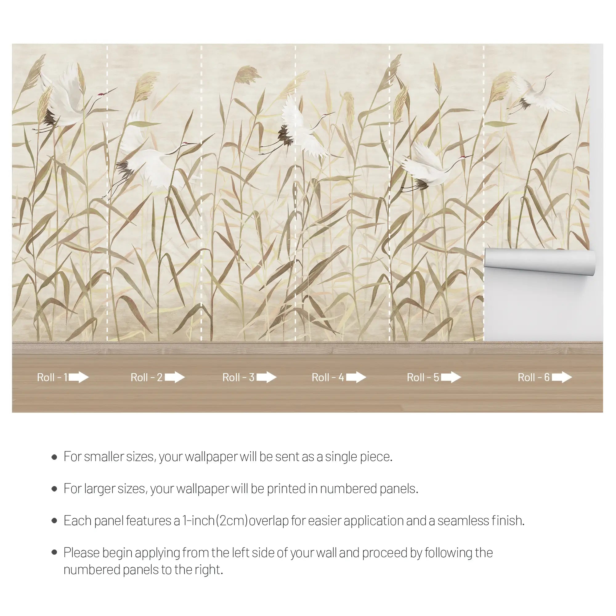 3211 / Modern Asian Art Removable Wallpaper | Nature Scene with Birds & Grass | Easy to Apply Wall Mural for Home - Artevella