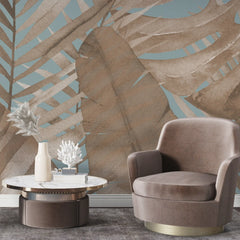 3215 / Boho Wallpaper Stick & Peel: Sky-Blue Hibiscus Leaf Design - Easy Install for Temporary Room Transformation - Artevella