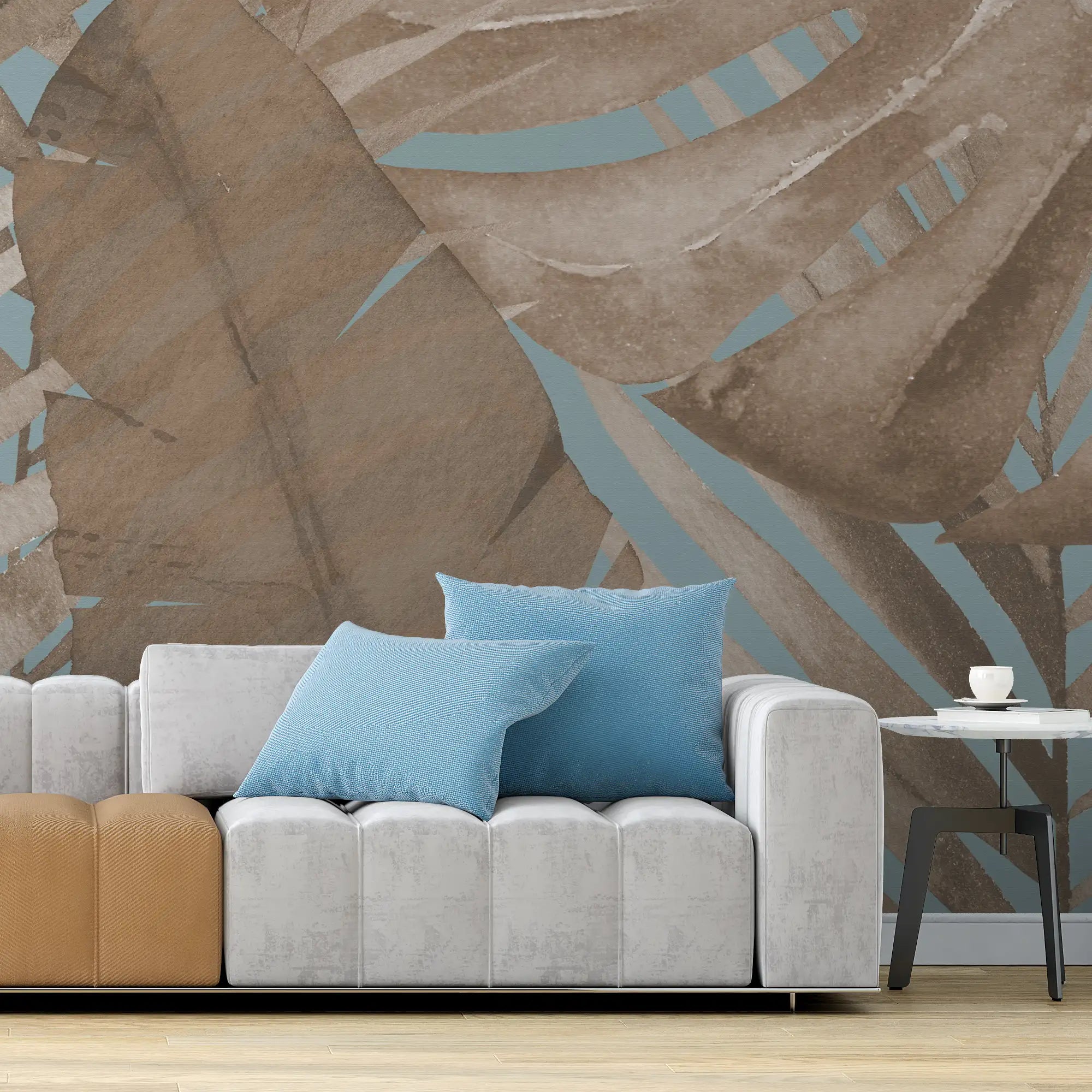 3215 / Boho Wallpaper Stick & Peel: Sky-Blue Hibiscus Leaf Design - Easy Install for Temporary Room Transformation - Artevella