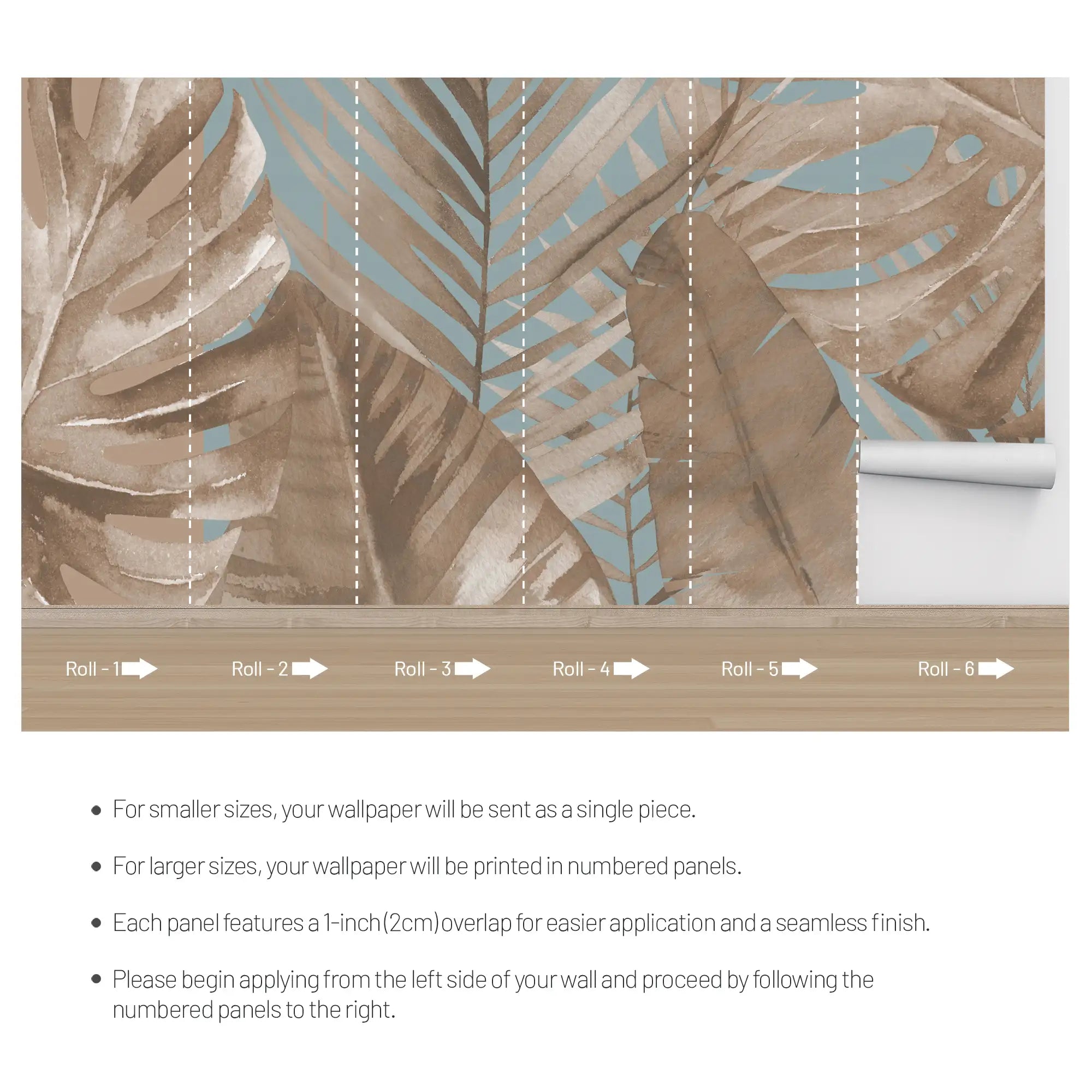 3215 / Boho Wallpaper Stick & Peel: Sky-Blue Hibiscus Leaf Design - Easy Install for Temporary Room Transformation - Artevella