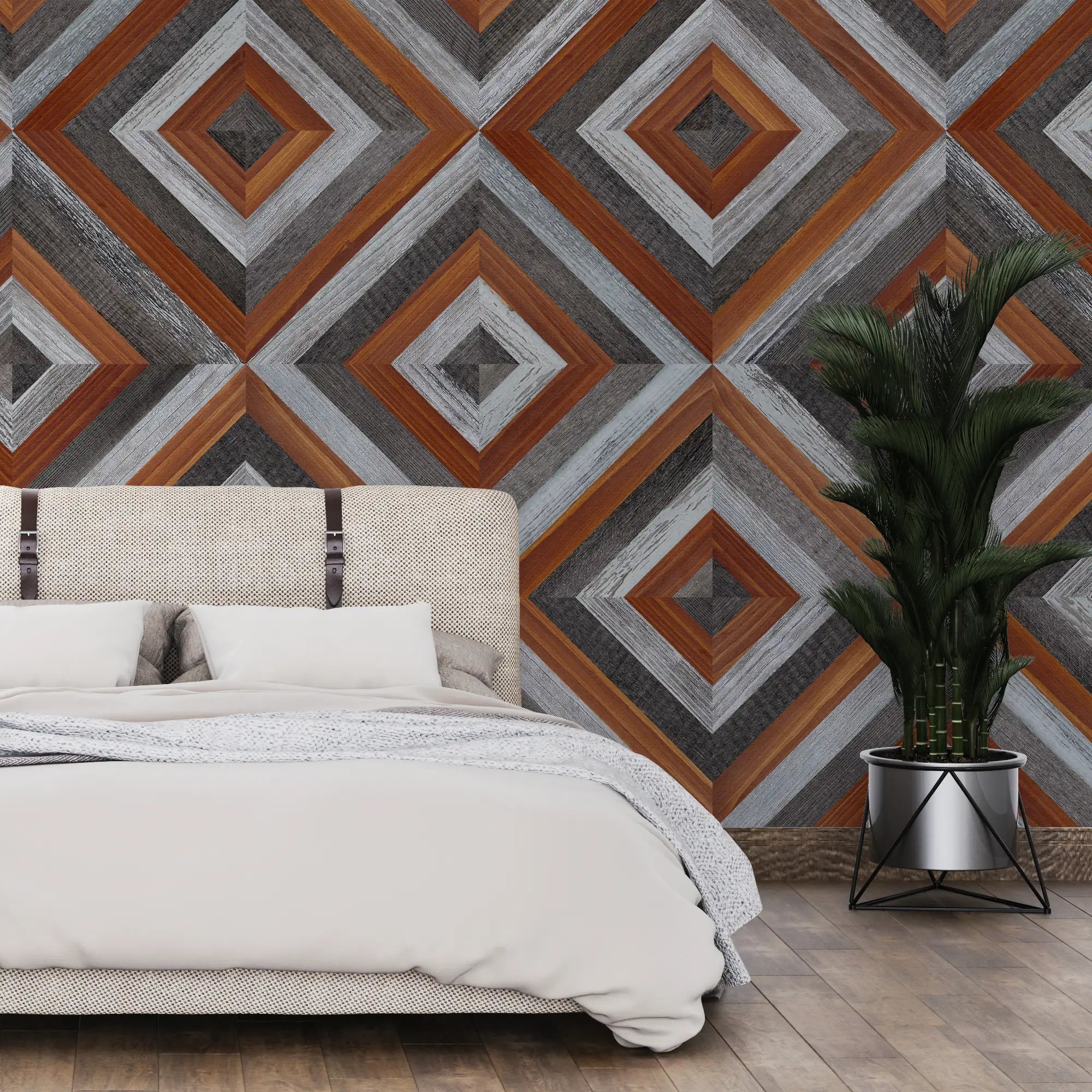 3216 / Geometric Diamond Pattern with Wood Grain Finish - Adhesive Wallpaper for Home and Office Space - Artevella