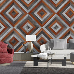 3216 / Geometric Diamond Pattern with Wood Grain Finish - Adhesive Wallpaper for Home and Office Space - Artevella