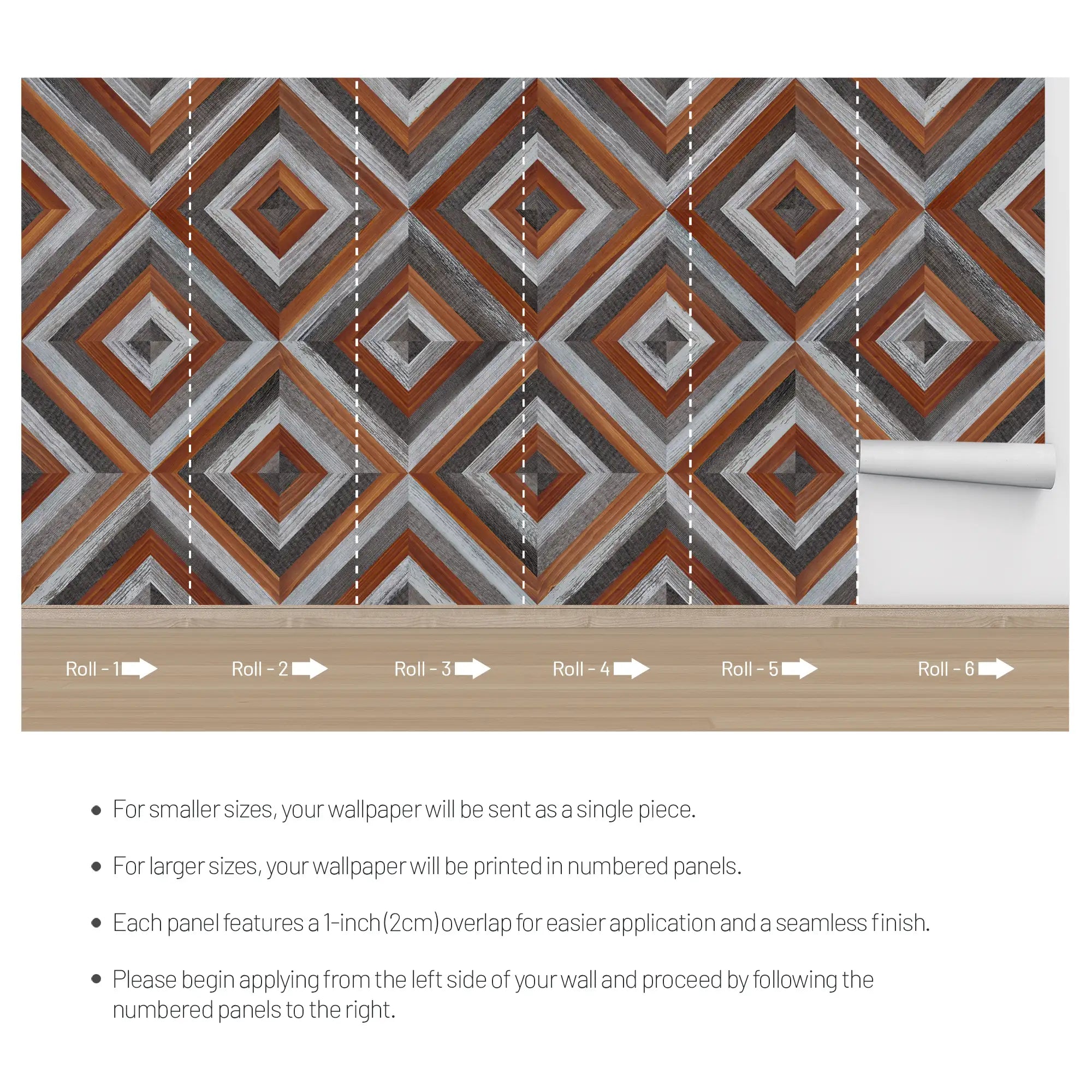 3216 / Geometric Diamond Pattern with Wood Grain Finish - Adhesive Wallpaper for Home and Office Space - Artevella