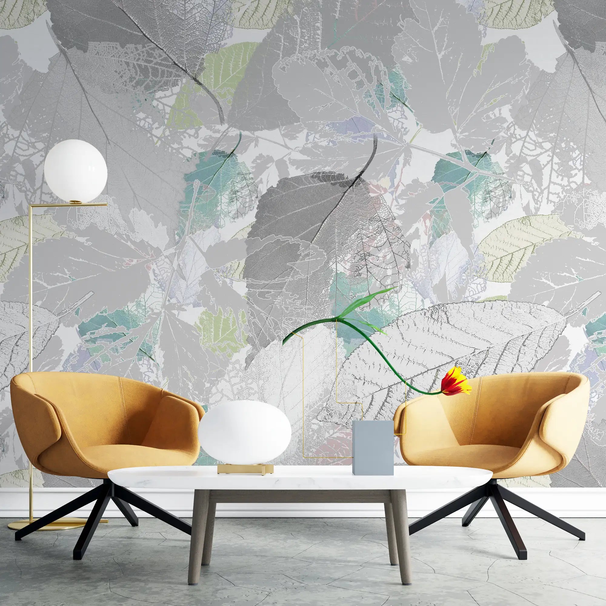 3217 / Botanical Peel and Stick Wallpaper in Grey-Purple | Cyan-Green Leaf Patterns | Modern Wall Decor for Bedroom, Kitchen, Living Room - Artevella