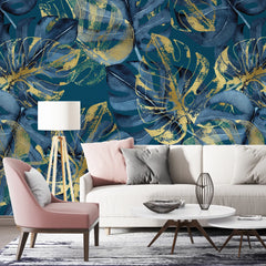 3218 / Modern Teal and Gold Adhesive Wallpaper - Tropical Painterly Design for Bedrooms, Kitchens, and Living Spaces - Artevella