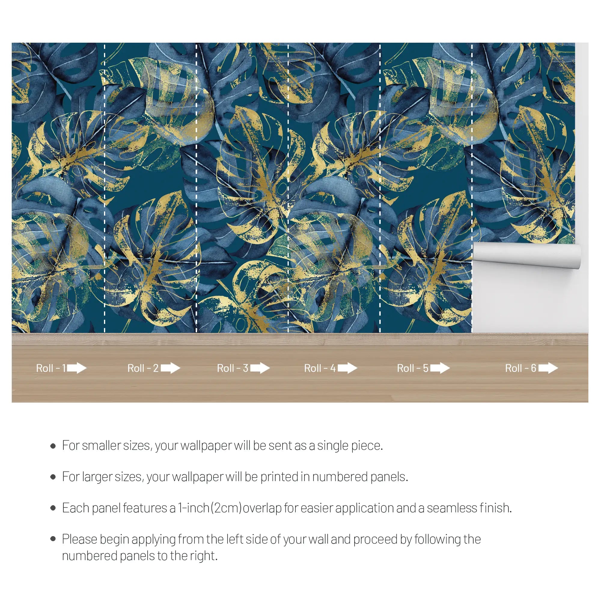 3218 / Modern Teal and Gold Adhesive Wallpaper - Tropical Painterly Design for Bedrooms, Kitchens, and Living Spaces - Artevella