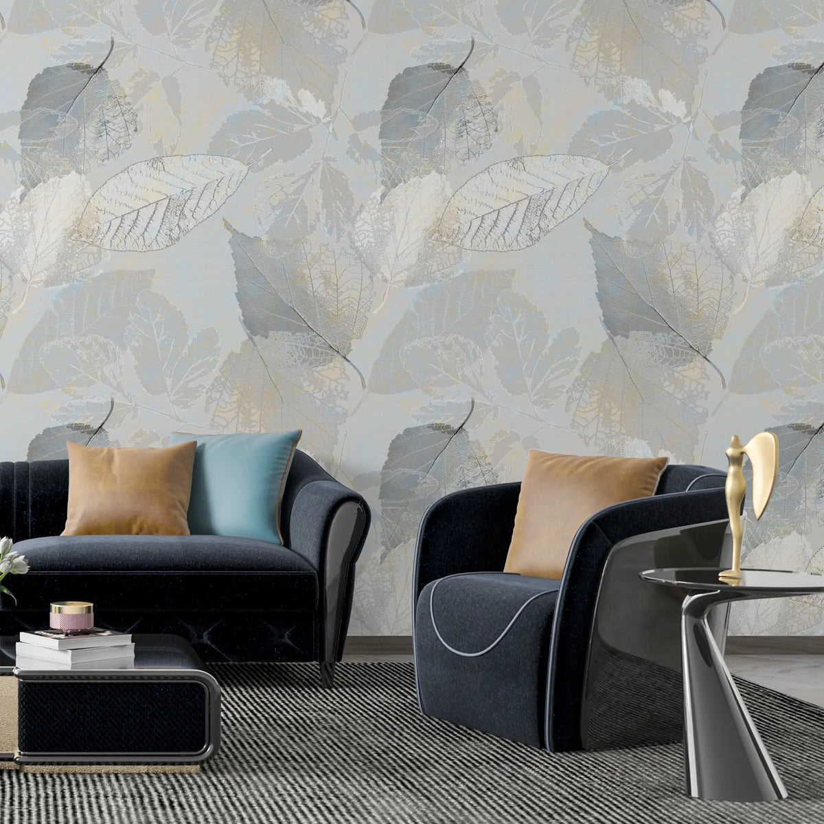 3223 / Vintage Floral Leaf Wallpaper - Light Gray and Light Gold - Peel and Stick, Easy to Install Wall Mural - Artevella