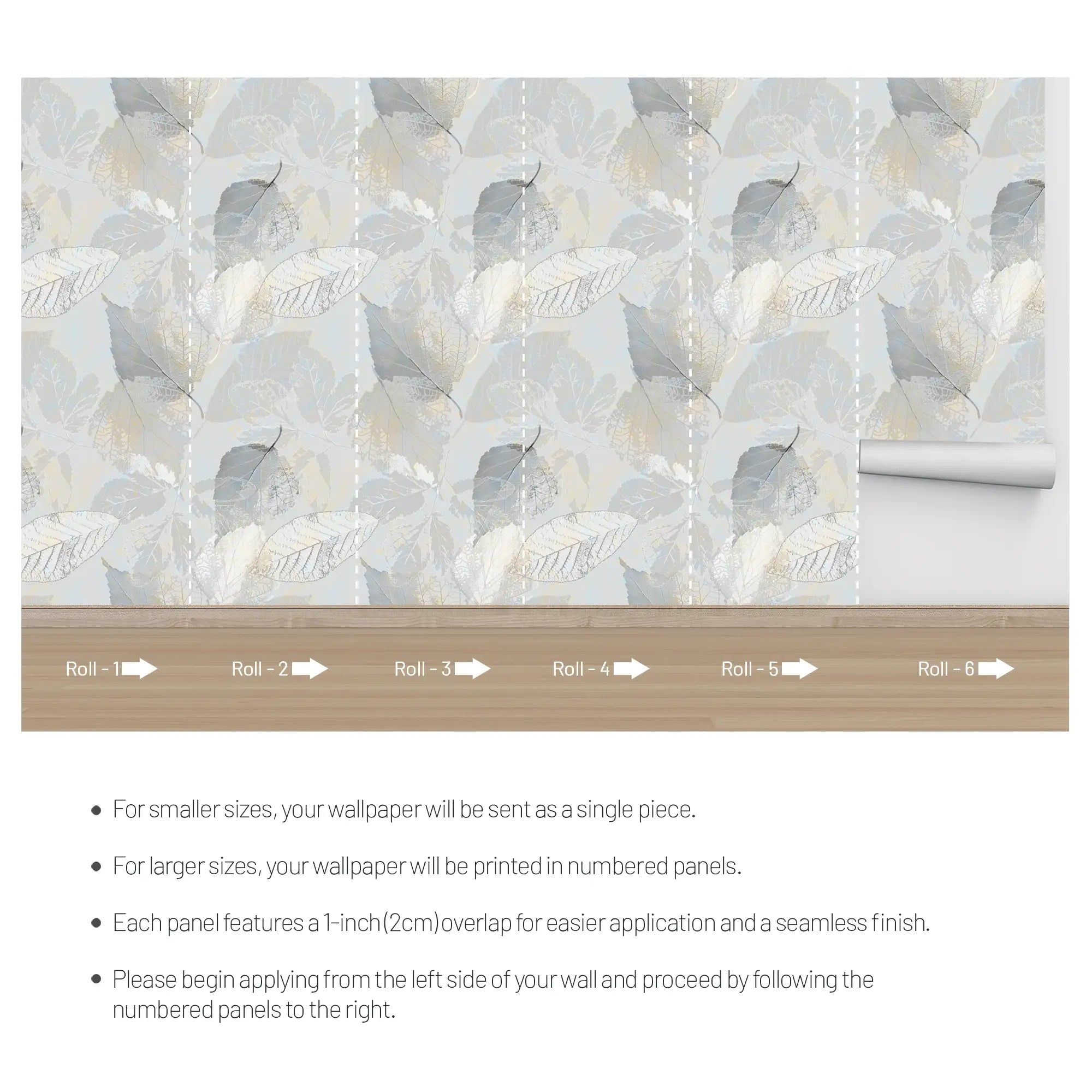 3223 / Vintage Floral Leaf Wallpaper - Light Gray and Light Gold - Peel and Stick, Easy to Install Wall Mural - Artevella