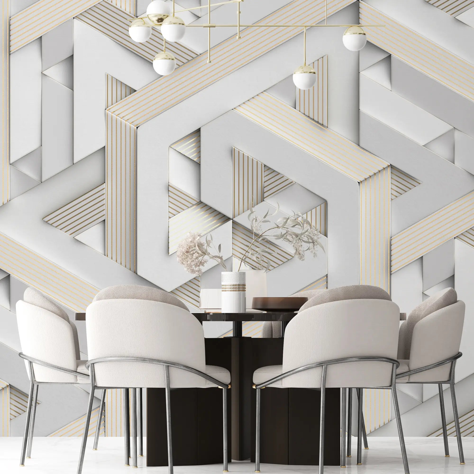 3226 / Geometric Lines Wallpaper, Elegant Wall Mural Home Decor with Contemporary Puzzle Patterns for Bedroom & Living Room - Artevella