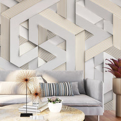 3226 / Geometric Lines Wallpaper, Elegant Wall Mural Home Decor with Contemporary Puzzle Patterns for Bedroom & Living Room - Artevella