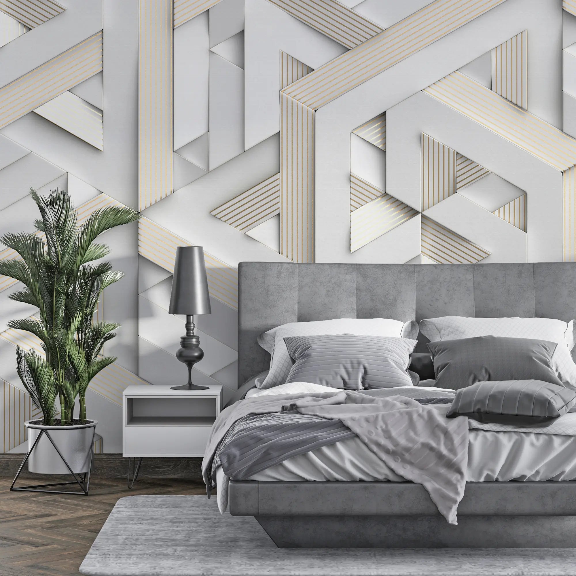 3226 / Geometric Lines Wallpaper, Elegant Wall Mural Home Decor with Contemporary Puzzle Patterns for Bedroom & Living Room - Artevella