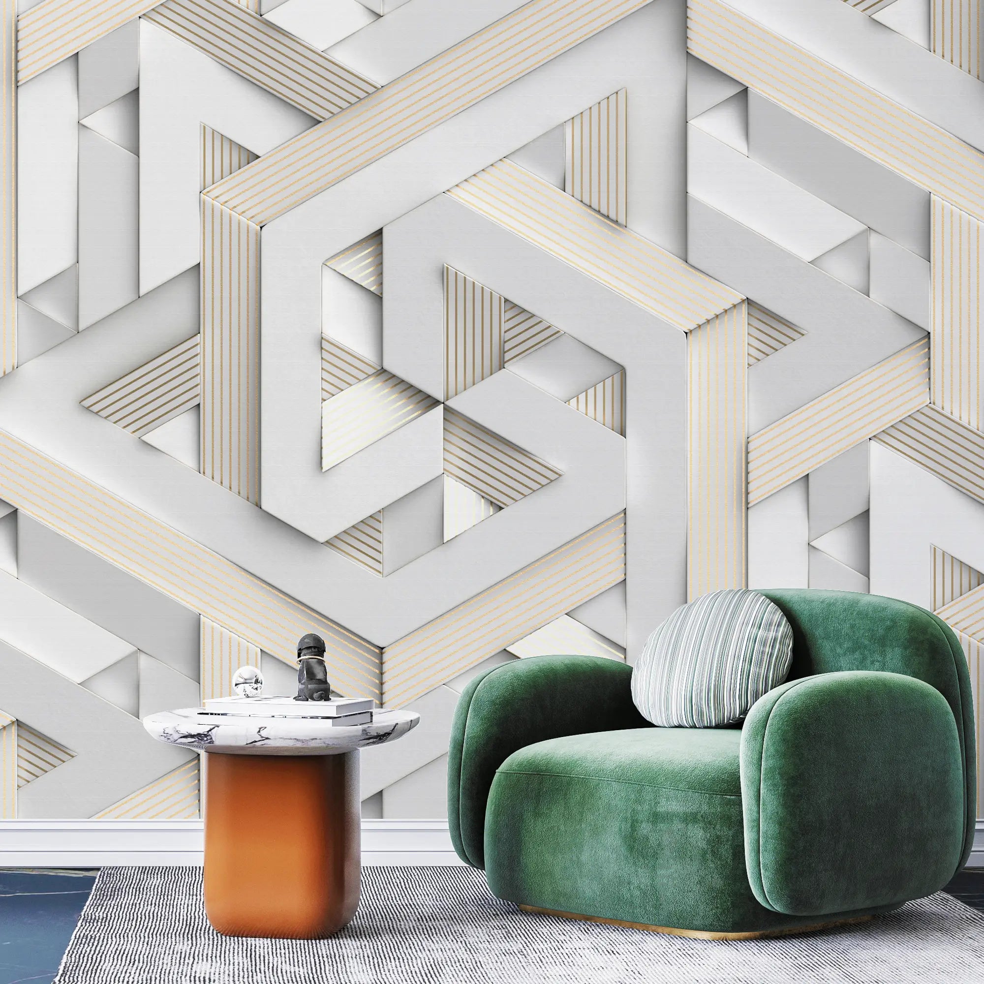 3226 / Geometric Lines Wallpaper, Elegant Wall Mural Home Decor with Contemporary Puzzle Patterns for Bedroom & Living Room - Artevella