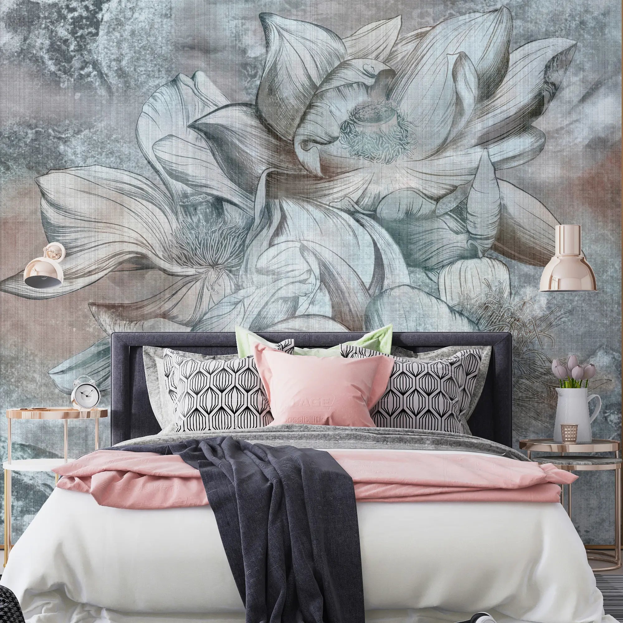 3227 / Classic Botanical Wallpaper – Artistic Vintage Floral Design with Subtle Textures, Perfect for Creating Sophisticated Accent Walls - Artevella