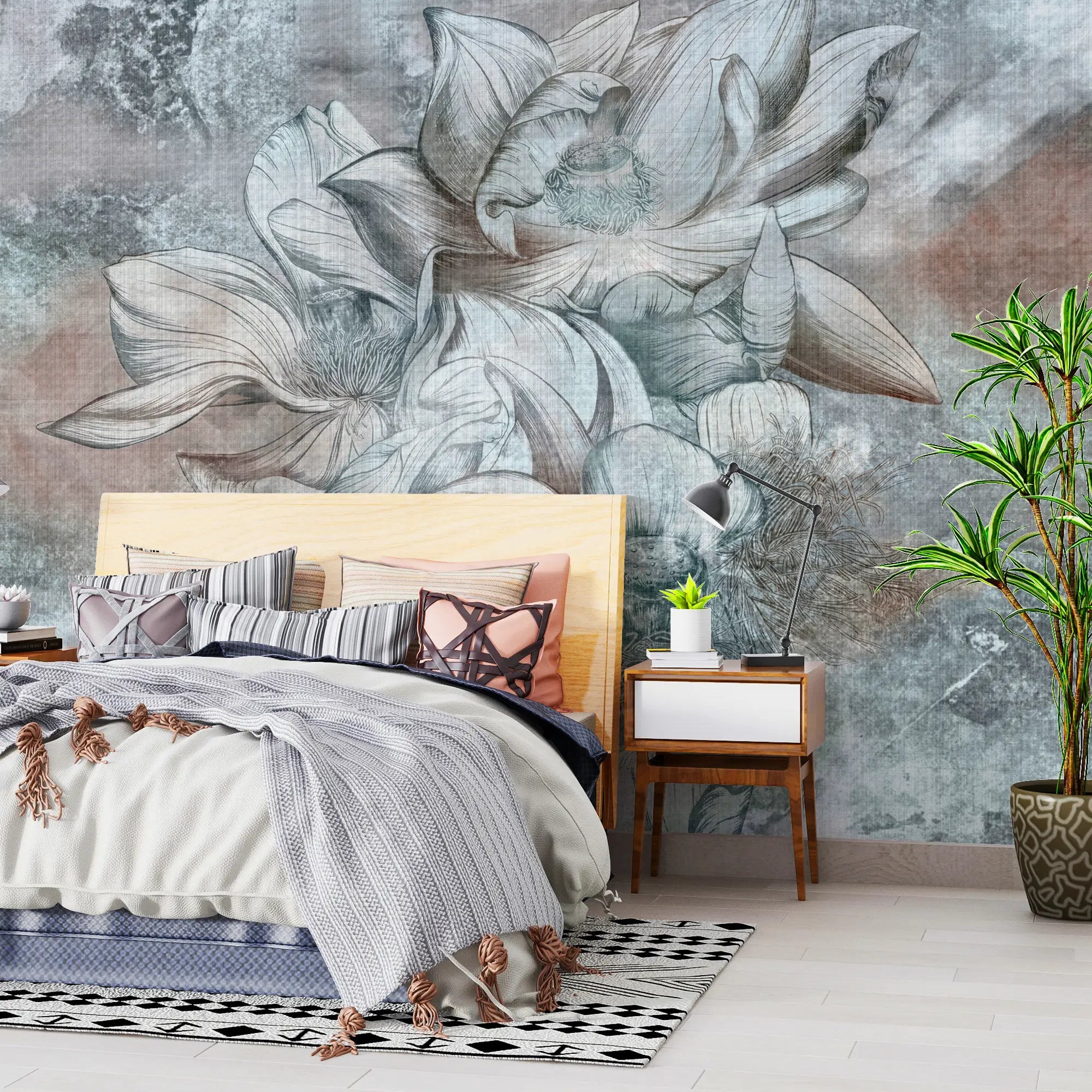 3227 / Classic Botanical Wallpaper – Artistic Vintage Floral Design with Subtle Textures, Perfect for Creating Sophisticated Accent Walls - Artevella