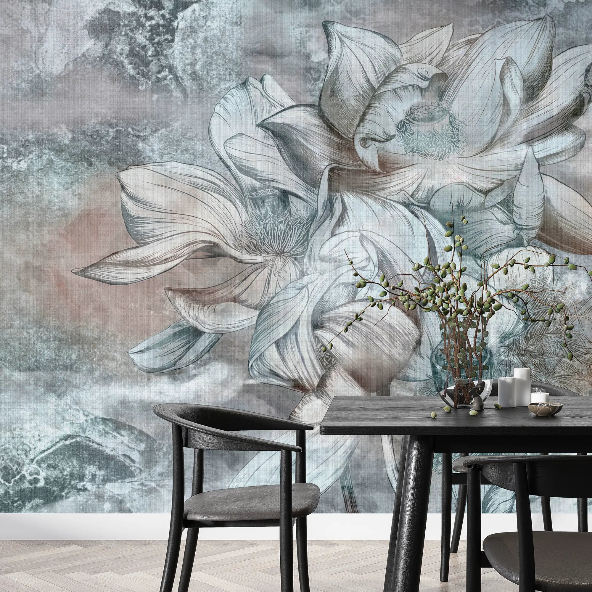 3227 / Classic Botanical Wallpaper – Artistic Vintage Floral Design with Subtle Textures, Perfect for Creating Sophisticated Accent Walls - Artevella