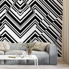 3230 / Geometric Stripe Wallpaper, Black White Wall Mural, Bold Modern Decor, Abstract Pattern Accent, Monochrome Design - Artevella