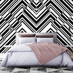 3230 / Geometric Stripe Wallpaper, Black White Wall Mural, Bold Modern Decor, Abstract Pattern Accent, Monochrome Design - Artevella