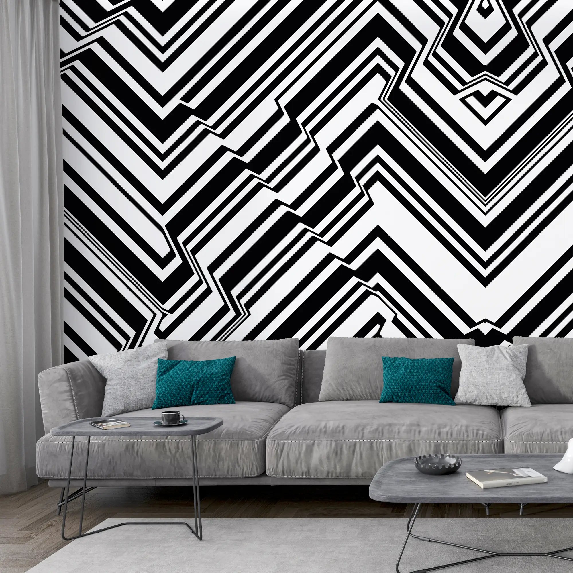 3230 / Geometric Stripe Wallpaper, Black White Wall Mural, Bold Modern Decor, Abstract Pattern Accent, Monochrome Design - Artevella