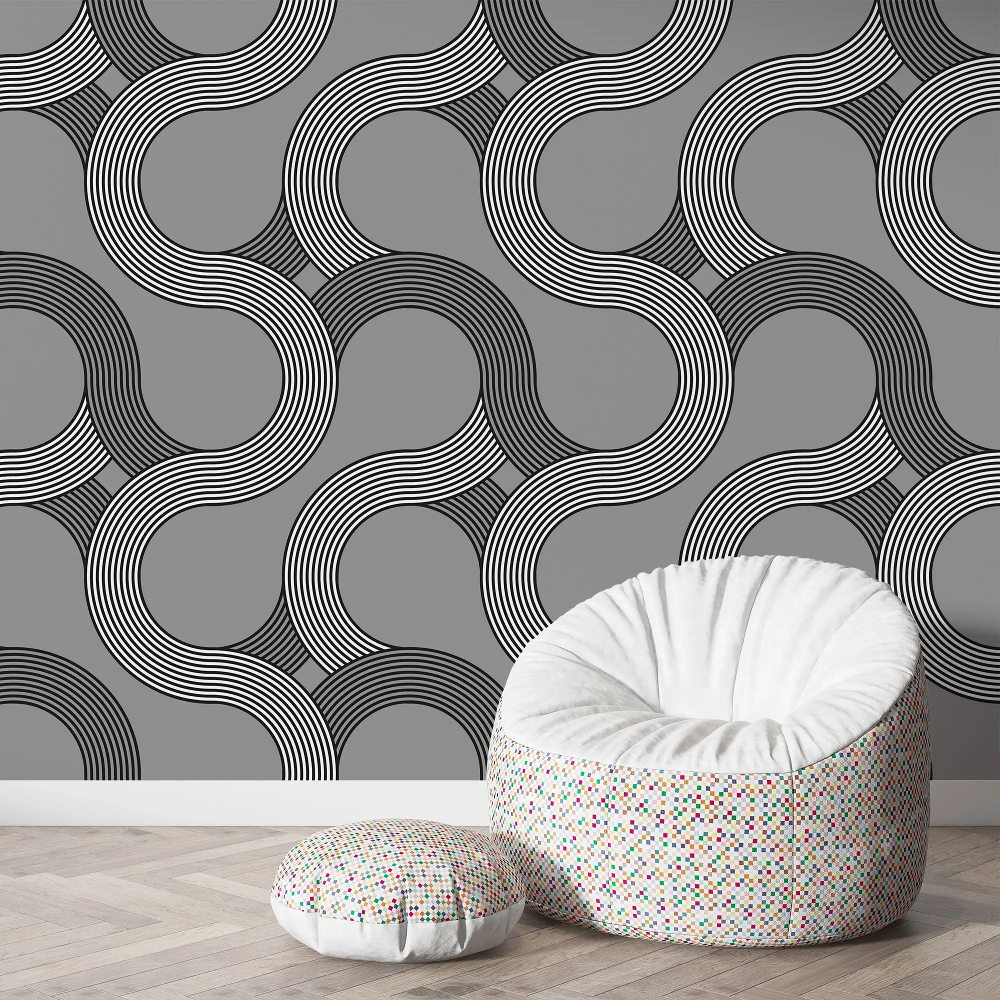 3231 / Wavy Line Wallpaper, Optical Illusion Wall Art, Monochrome Wave Design, Modern Abstract Decor, Unique Pattern Accent - Artevella