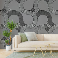 3231 / Wavy Line Wallpaper, Optical Illusion Wall Art, Monochrome Wave Design, Modern Abstract Decor, Unique Pattern Accent - Artevella