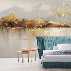 3233 / Serene Lake Landscape Wallpaper, Mountain Reflection Wall Art, Tranquil Nature Mural, Calming Water Scene Decor - Artevella