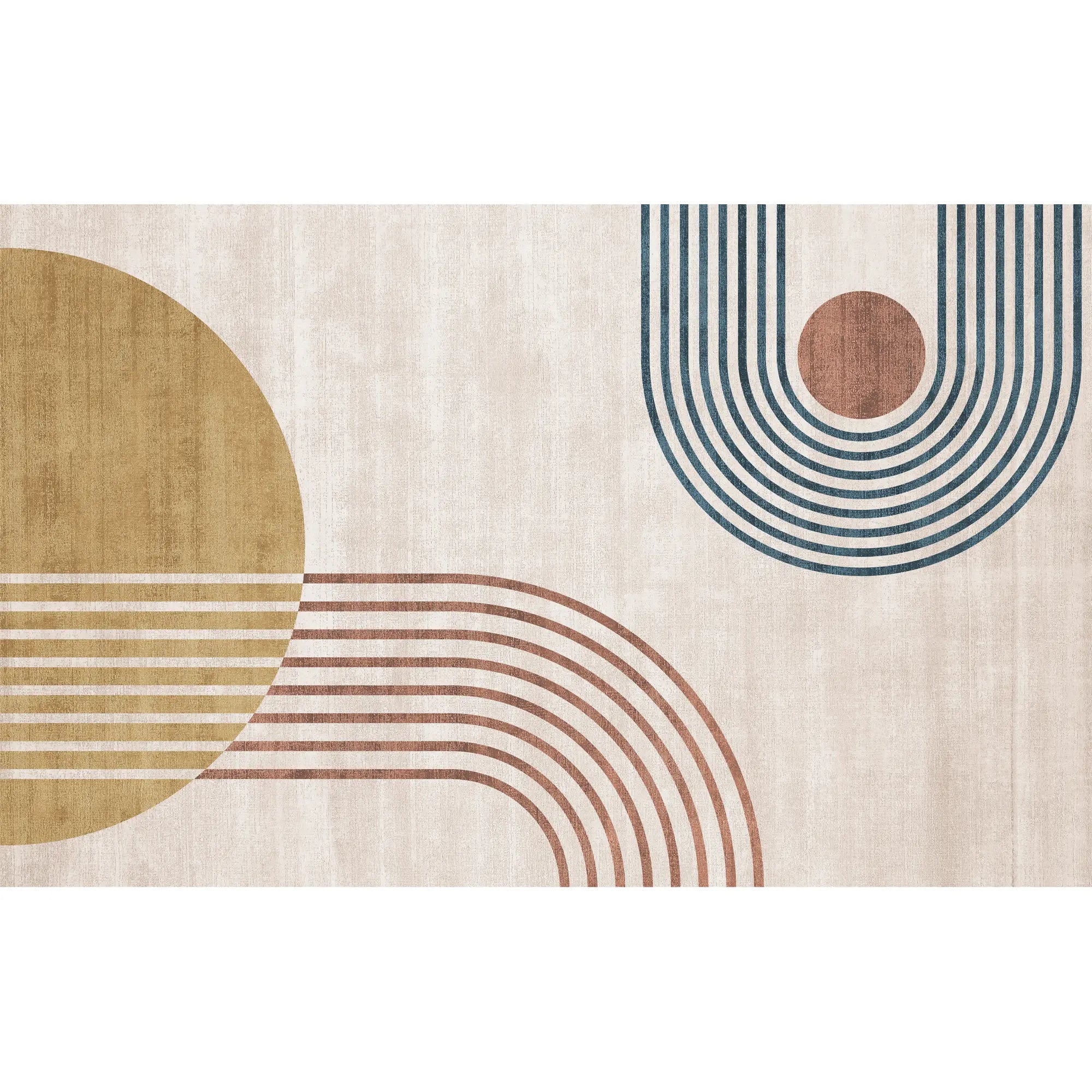 3235 / Modern Abstract Geometric Wallpaper, Retro Circle Line Wall Art, Earth Tone Decor, Minimalist Design Mural - Artevella