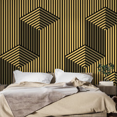 3237 / 3D Geometric Wallpaper, Optical Illusion Wall Decor, Art Deco Inspired Mural, Bold Stripe Design, Modern Interior - Artevella