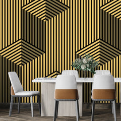 3237 / 3D Geometric Wallpaper, Optical Illusion Wall Decor, Art Deco Inspired Mural, Bold Stripe Design, Modern Interior - Artevella