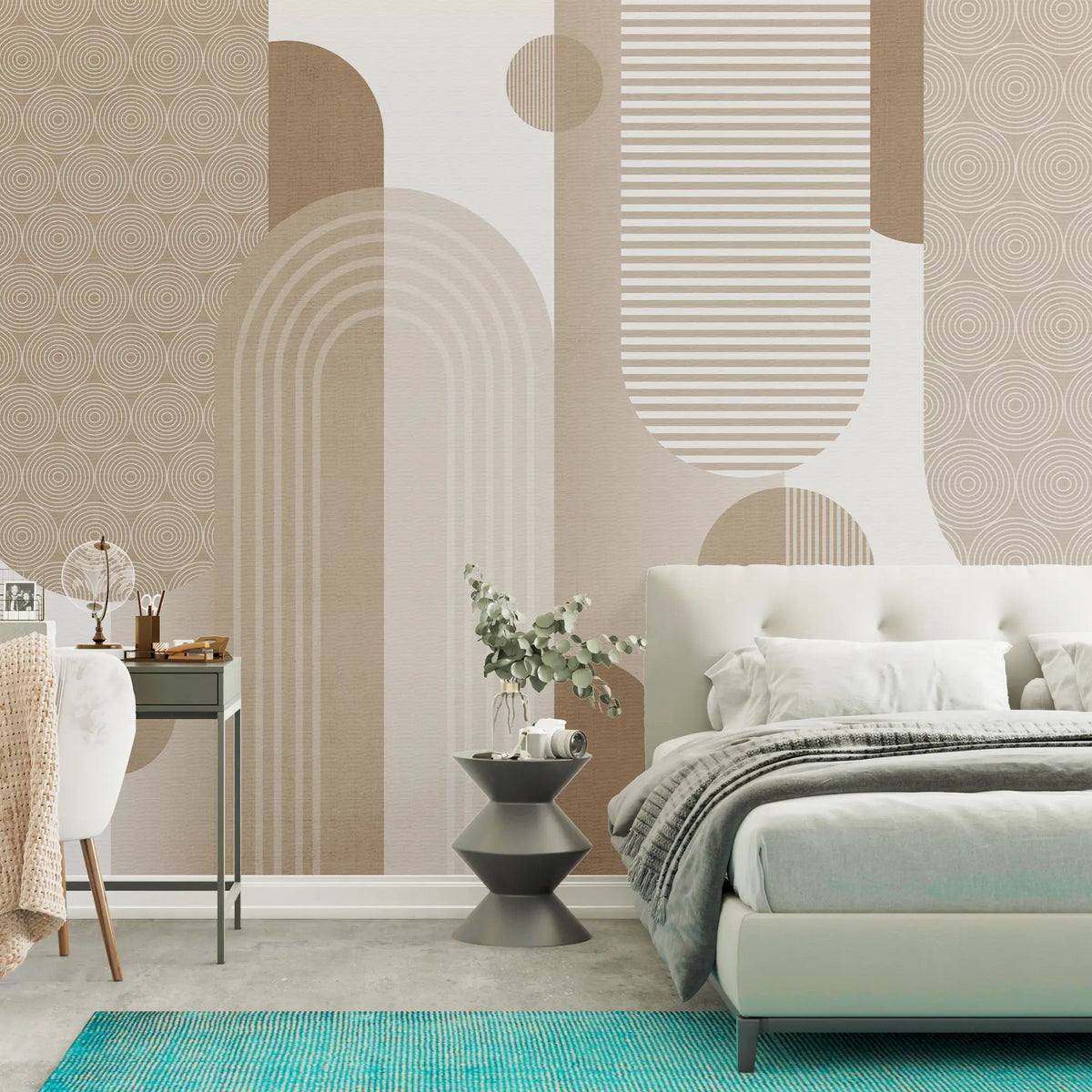 3242 / Abstract Pattern Play Wallpaper, Neutral Tones Wall Art, Modern Textured Mural, Sophisticated Circle and Line Decor - Artevella