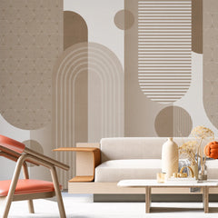 3242 / Abstract Pattern Play Wallpaper, Neutral Tones Wall Art, Modern Textured Mural, Sophisticated Circle and Line Decor - Artevella