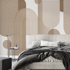 3242 / Abstract Pattern Play Wallpaper, Neutral Tones Wall Art, Modern Textured Mural, Sophisticated Circle and Line Decor - Artevella