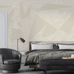 3243 / Abstract Leaf Pattern Wallpaper, Modern Neutral Wall Art, Detailed Line Work Mural, Subtle Beige Decor - Artevella