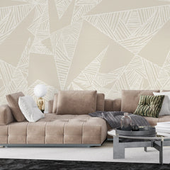 3243 / Abstract Leaf Pattern Wallpaper, Modern Neutral Wall Art, Detailed Line Work Mural, Subtle Beige Decor - Artevella