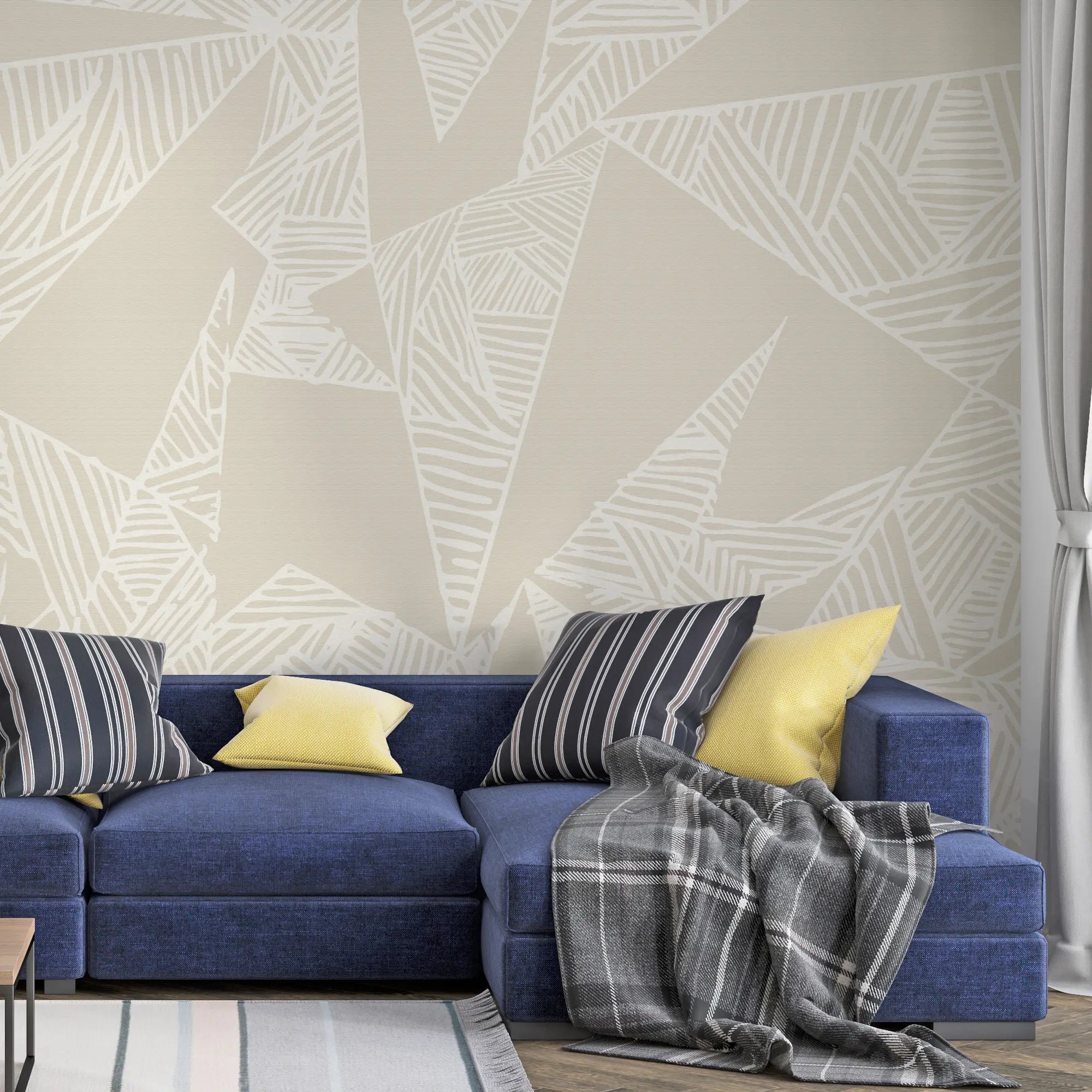 3243 / Abstract Leaf Pattern Wallpaper, Modern Neutral Wall Art, Detailed Line Work Mural, Subtle Beige Decor - Artevella