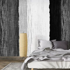 3244 / Monochrome Textured Wallpaper, Abstract Black and White Stripe Wall Art, Modern Urban Mural, Bold Interior Decor - Artevella