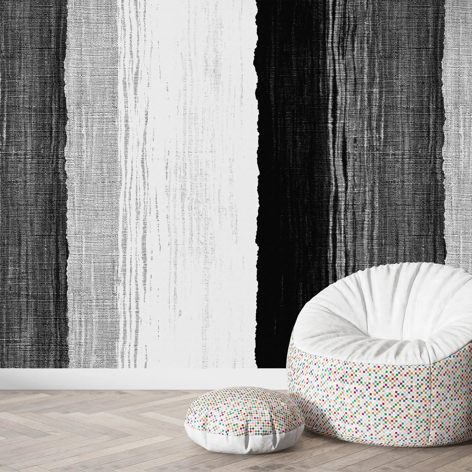 3244 / Monochrome Textured Wallpaper, Abstract Black and White Stripe Wall Art, Modern Urban Mural, Bold Interior Decor - Artevella