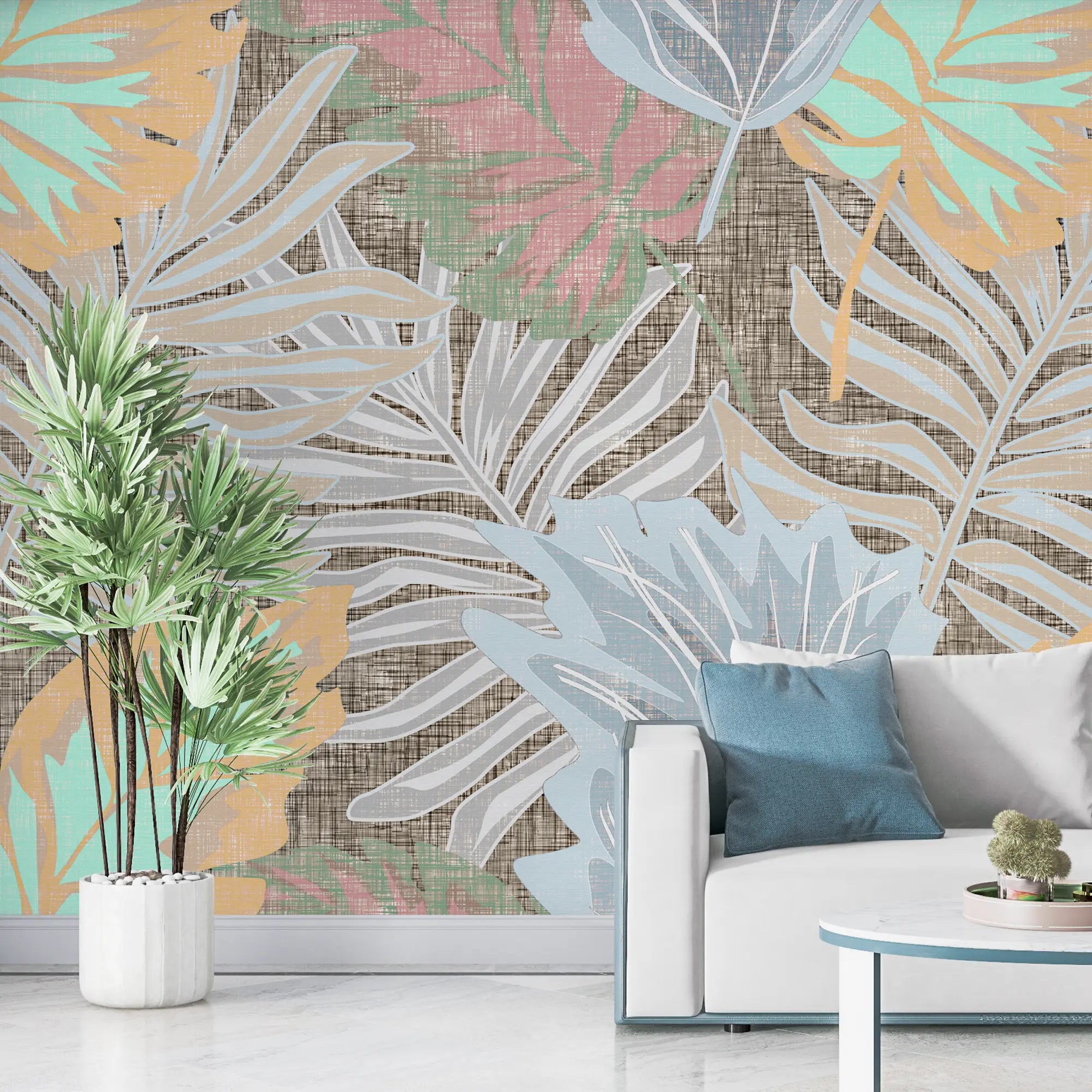 3245 / Botanical Textured Wallpaper, Soft Muted Leaf Design, Artistic Wall Mural, Nature-Inspired Home Decor - Artevella