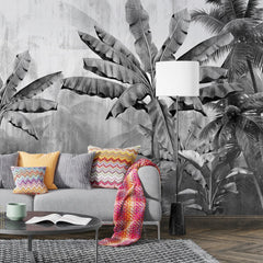 3248 / Monochrome Tropical Paradise Wallpaper, Exotic Jungle Mural, Chic Black and White Palm Design, Statement Wall Decor - Artevella