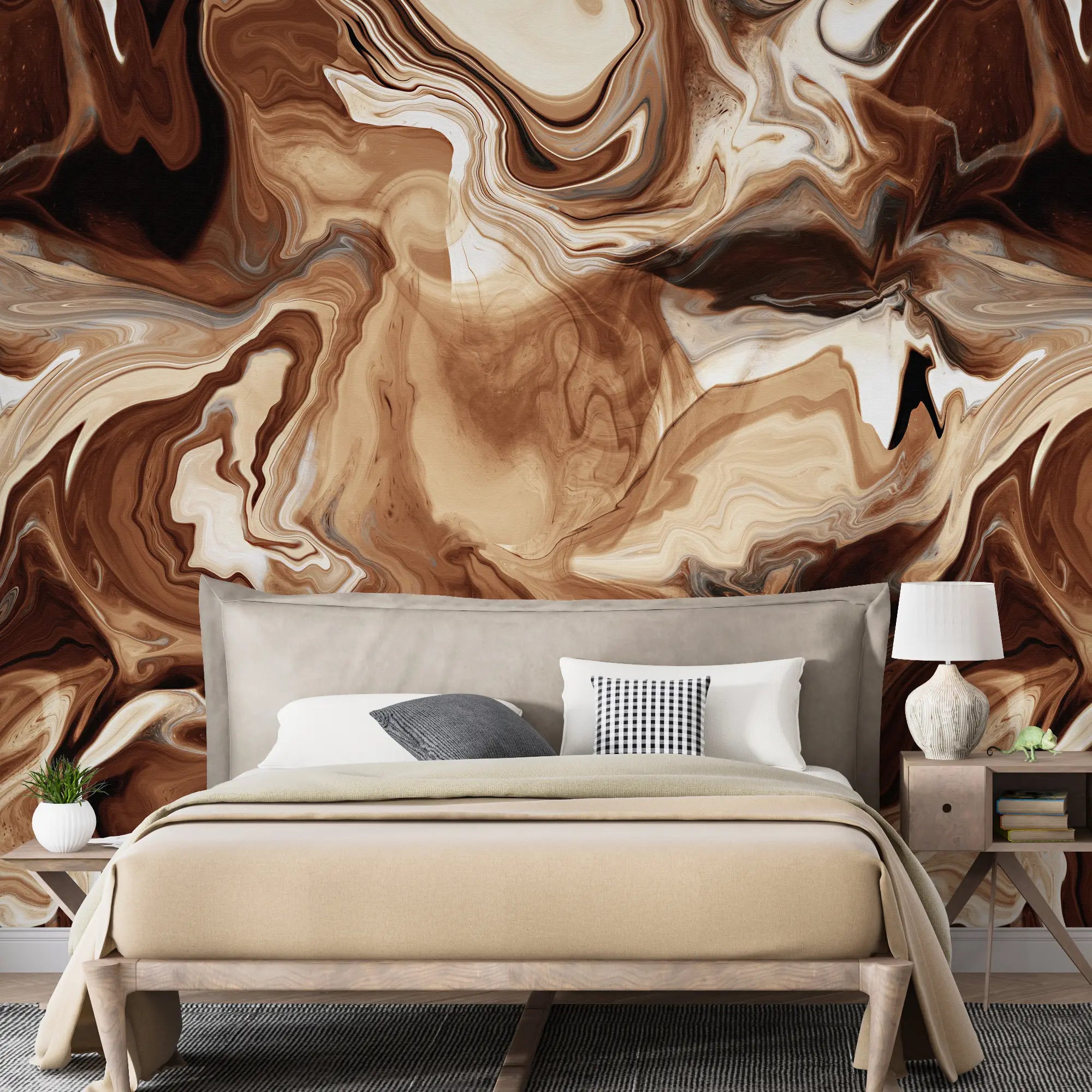 3249 / Earth-Toned Marbled Elegance Wallpaper, Swirling Abstract Mural, Luxurious Wall Art, Natural Stone Aesthetic - Artevella